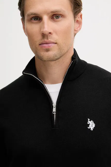 Свитер мужской полуголф на молнии Cotton 1/4 Zip Neck U.S. Polo Assn., черный — фото 4