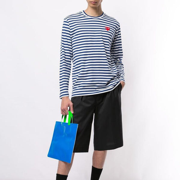Футболка striped big heart long-sleeve t-shirt 'blue/white' Comme Des Garcons Play, синий — фото 2