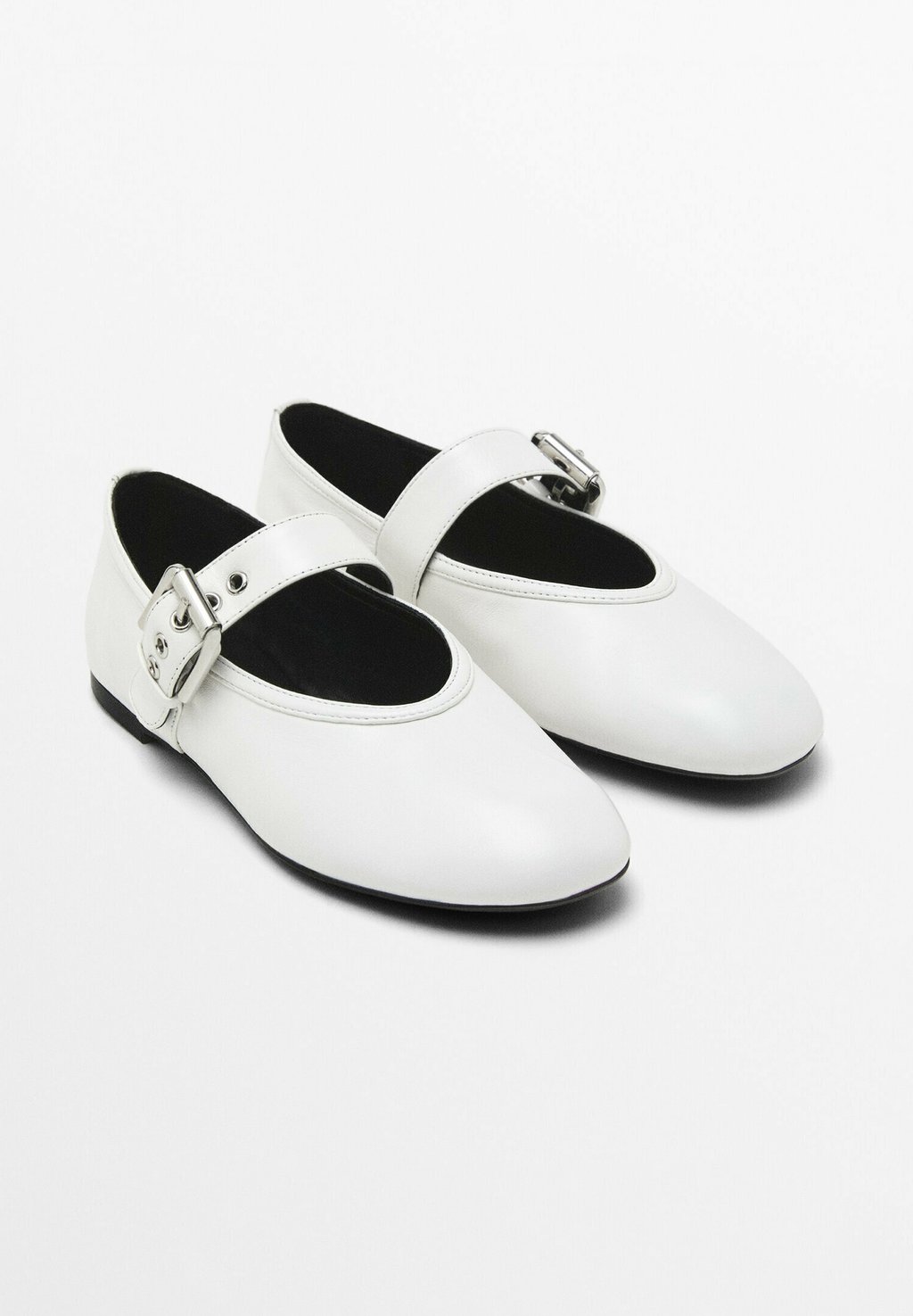 Балетки с ремешком на щиколотке SOFT FLATS WITH BUCKLE Massimo Dutti, белый — фото 2