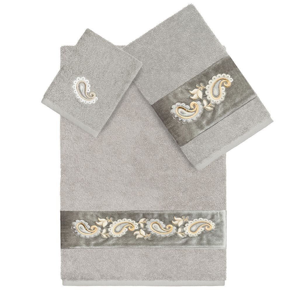 

Linum Home Textiles Турецкий хлопок Mackenzie Набор украшенных полотенец из 3 предметов, цвет Light Gray