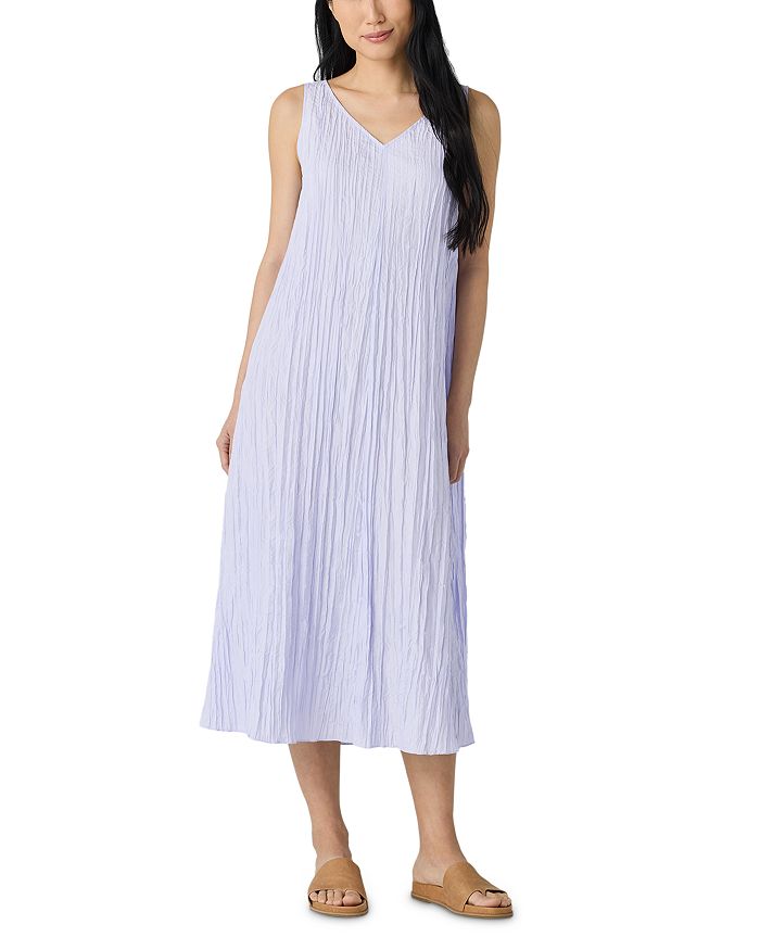 

Платье миди из жатого шелка Eileen Fisher, синий