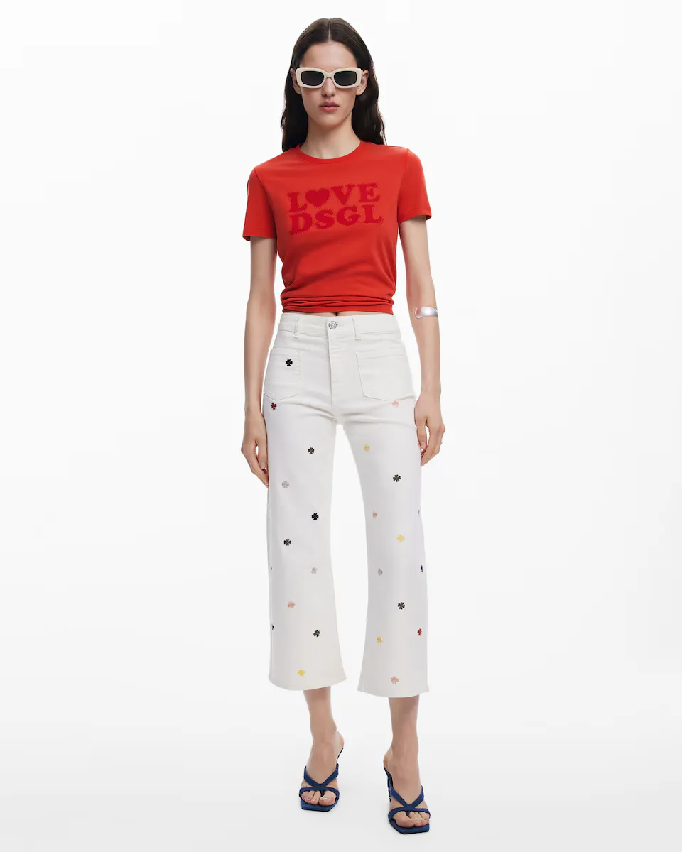 

Женские джинсы-кюлоты с принтом клевера Desigual, белый