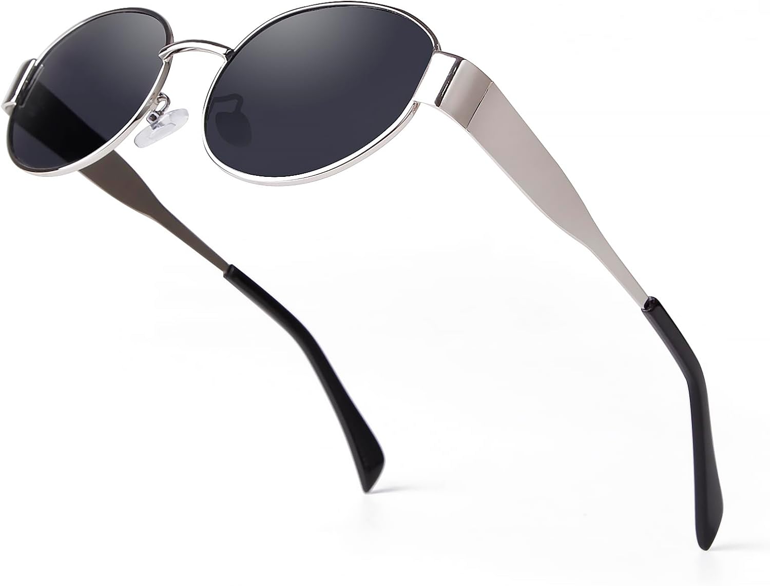 

Ретро-солнцезащитные очки овальной формы для женщин и мужчин, винтажные солнцезащитные очки в стиле 90-х с металлической оправой, классические очки с защитой от УФ-излучения UV400 Laurinny, Silver/Grey