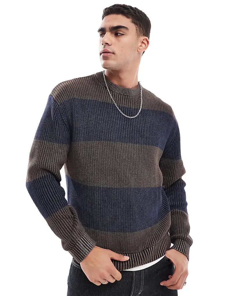 

Полосатый вязаный джемпер цвета хаки Pull&Bear