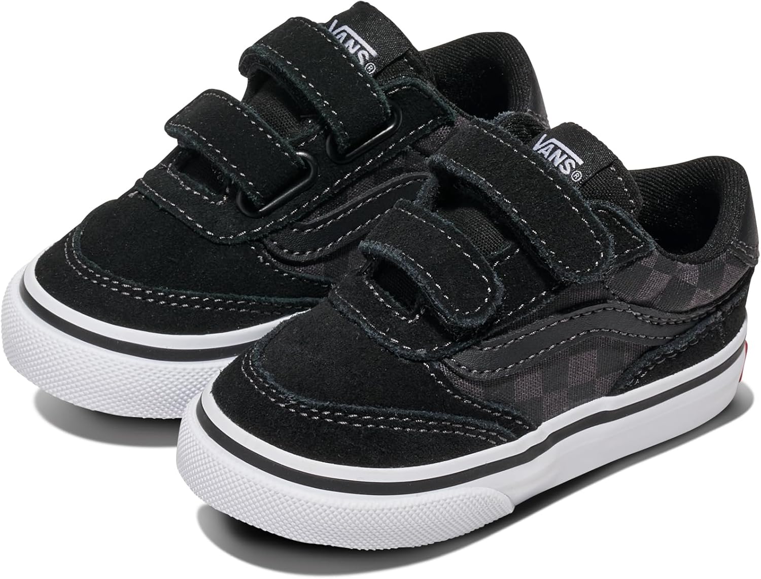 Vans Unisex-Child Brooklyn Ls V Shoe | низкие кроссовки для маленьких детей, мальчиков и девочек, детская обувь, Checkerboard Black/Asphalt — фото 2