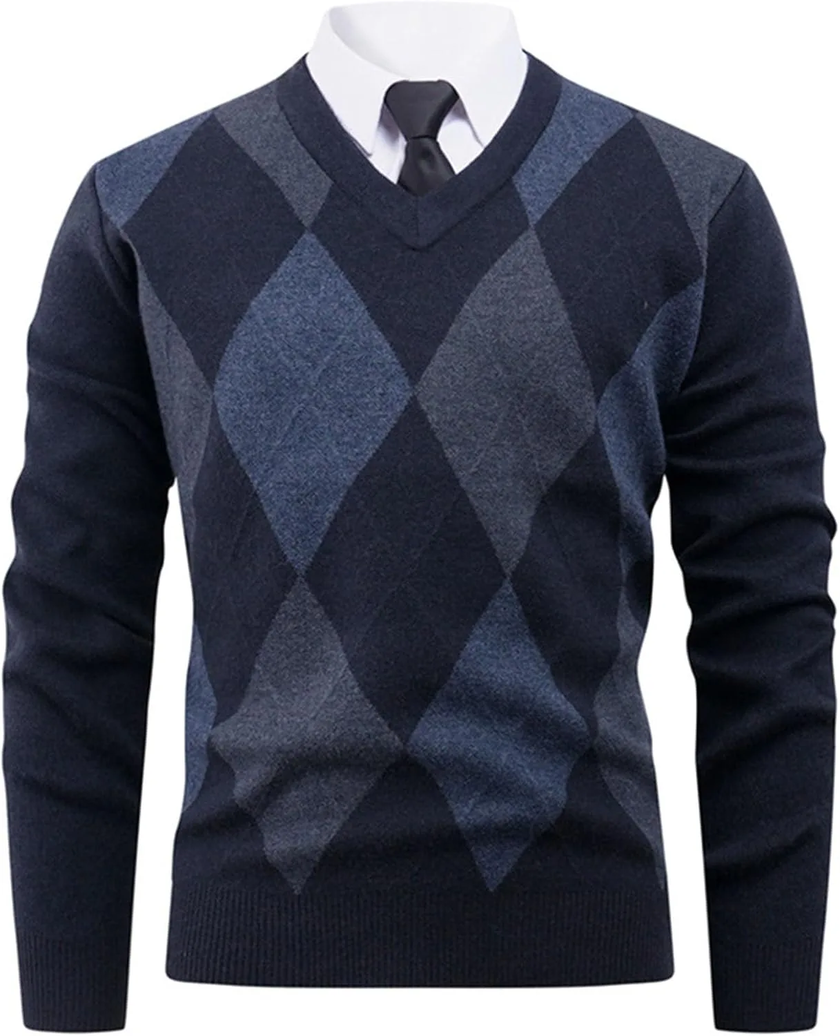 

Мужской вязаный свитер с V-образным вырезом и узором аргайл Xiaojmake