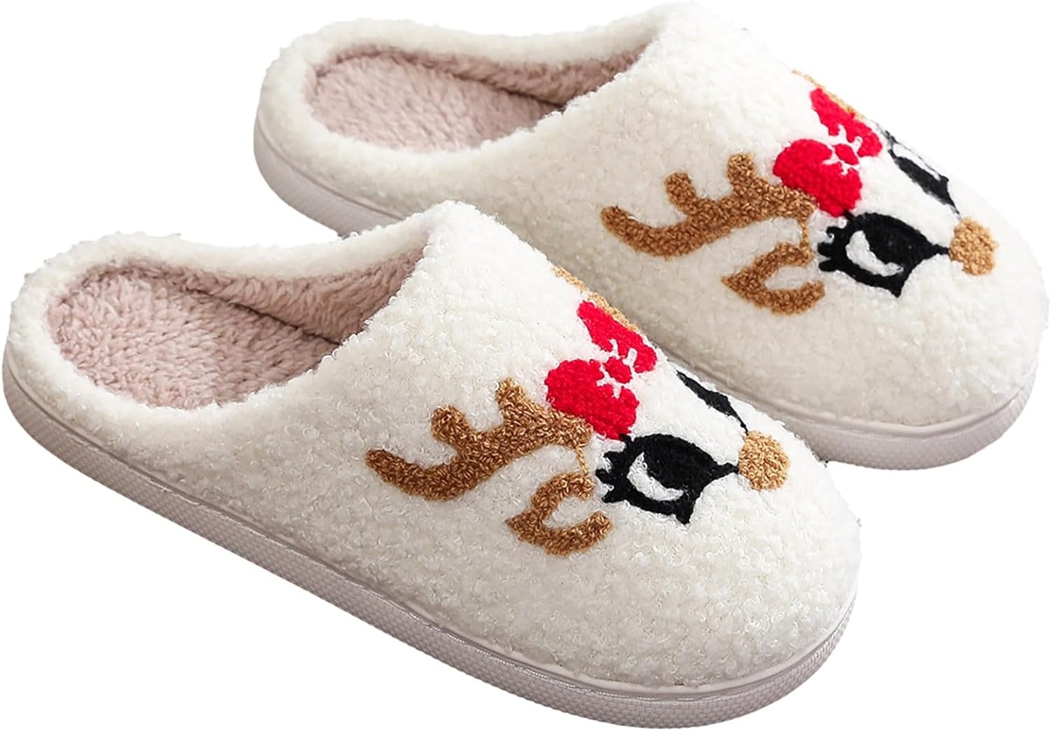 

Рождественские тапочки для женщин и мужчин 2025 года, зимние плюшевые с эффектом памяти, мягкие пушистые тапочки, уютная теплая домашняя обувь в винтажном стиле Generic, белый