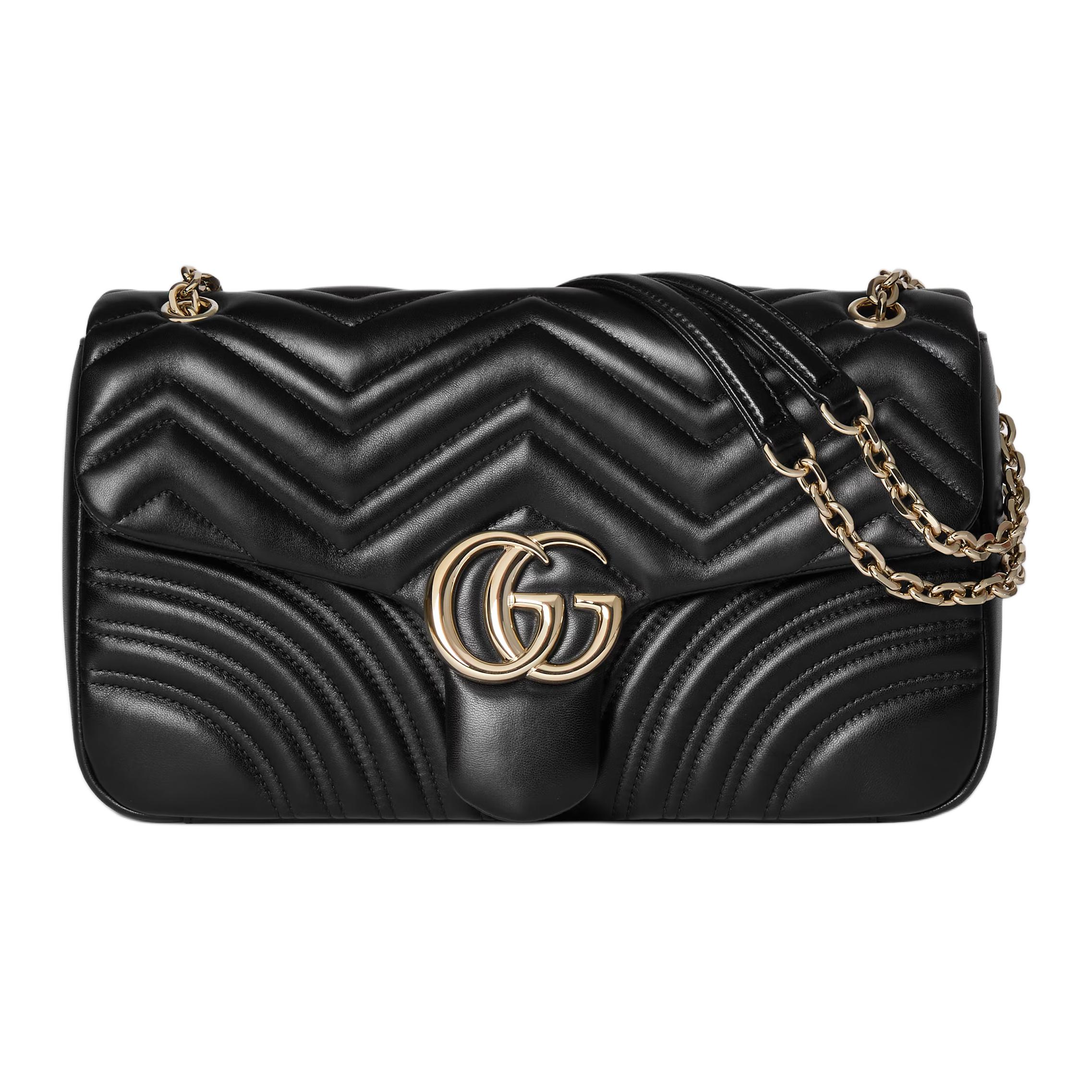 

GUCCI Сумка через плечо GG Marmont из ягненка большая женская черная