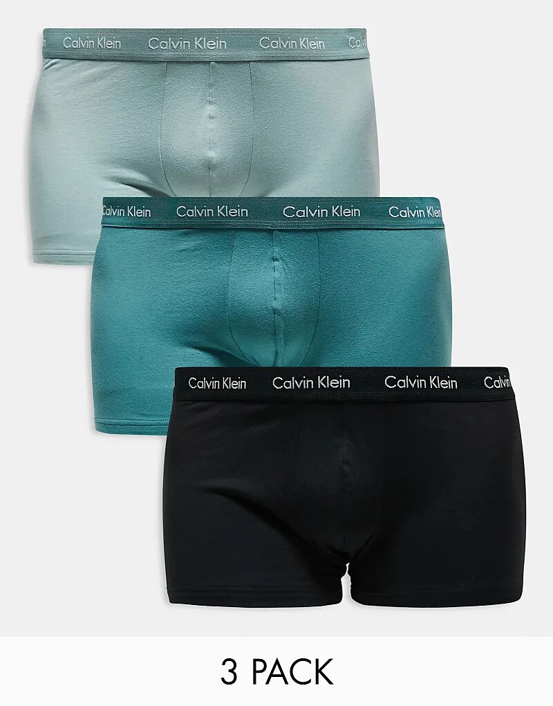

Комплект из 3-х трусов-боксеров с низкой посадкой Plus Cotton Stretch зеленого/черного цвета Calvin Klein