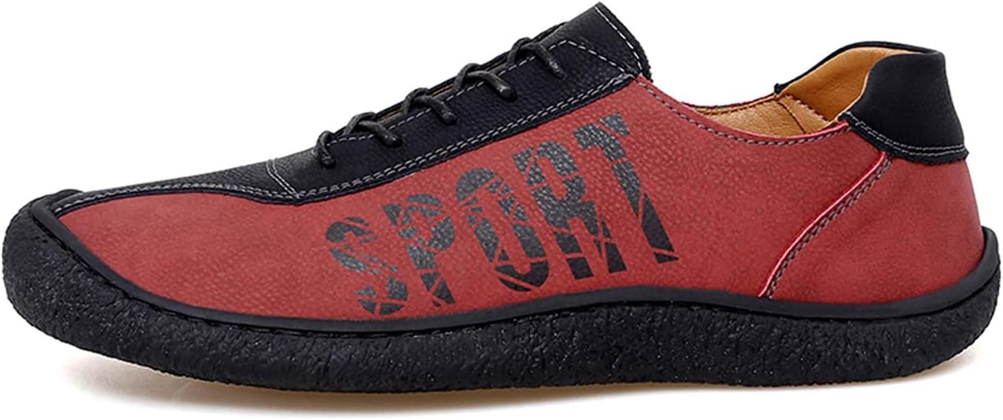 

Мужские кожаные прогулочные лоферы, повседневная обувь, резиновый широкий носок, модные легкие кроссовки для активного отдыха и путешествий Generic, красный