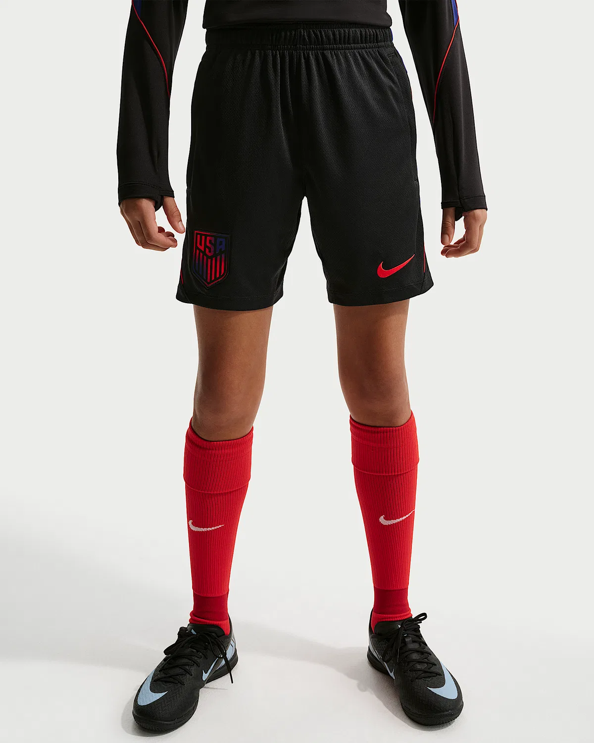 Большие детские шорты Nike Dri-FIT Soccer Knit USMNT Strike, Black/Deep Royal Blue/Challenge Red — фото 2