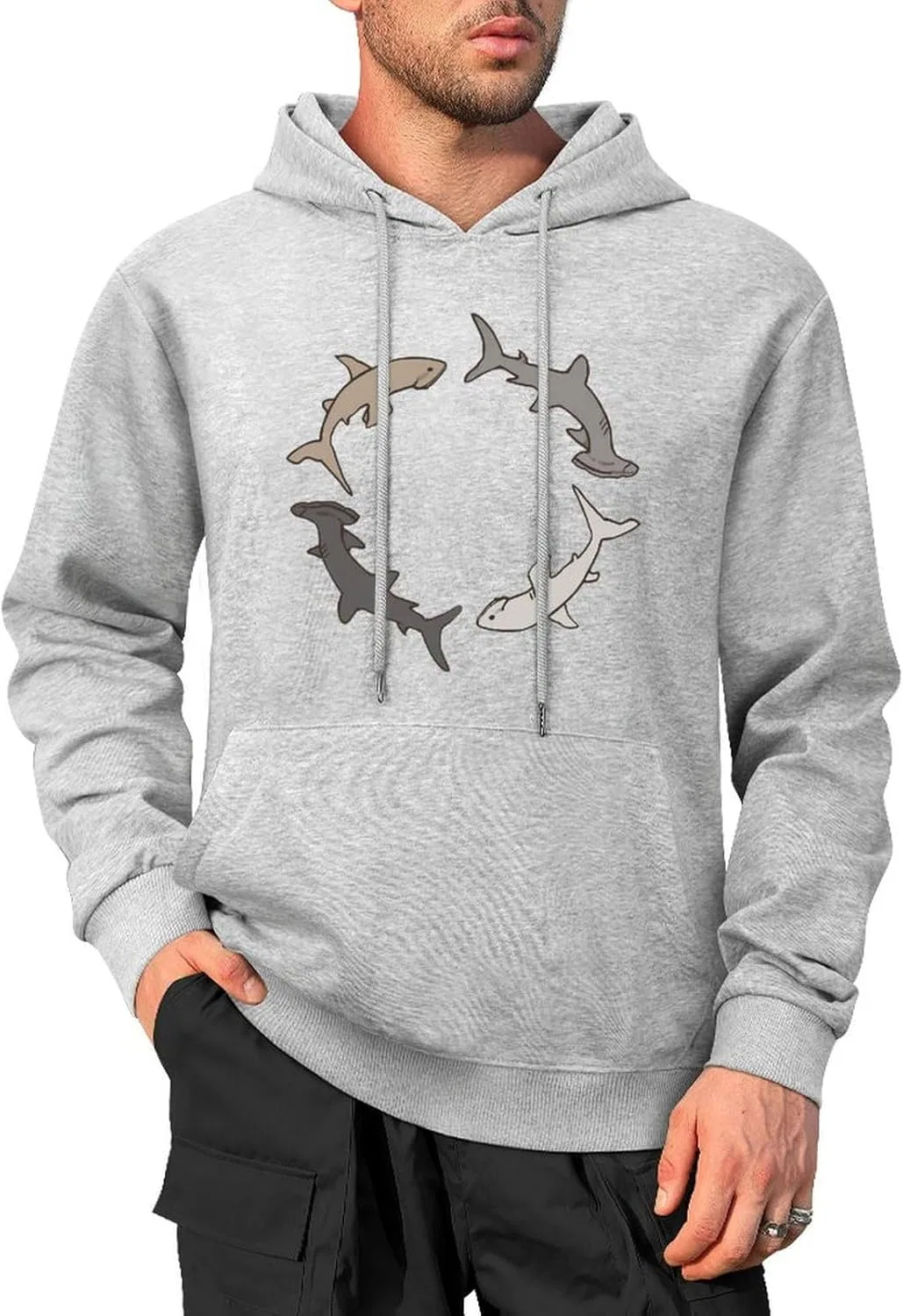 Мужские хлопковые толстовки с капюшоном и карманом Hammerhead Shark Chase Fashion Hoodies