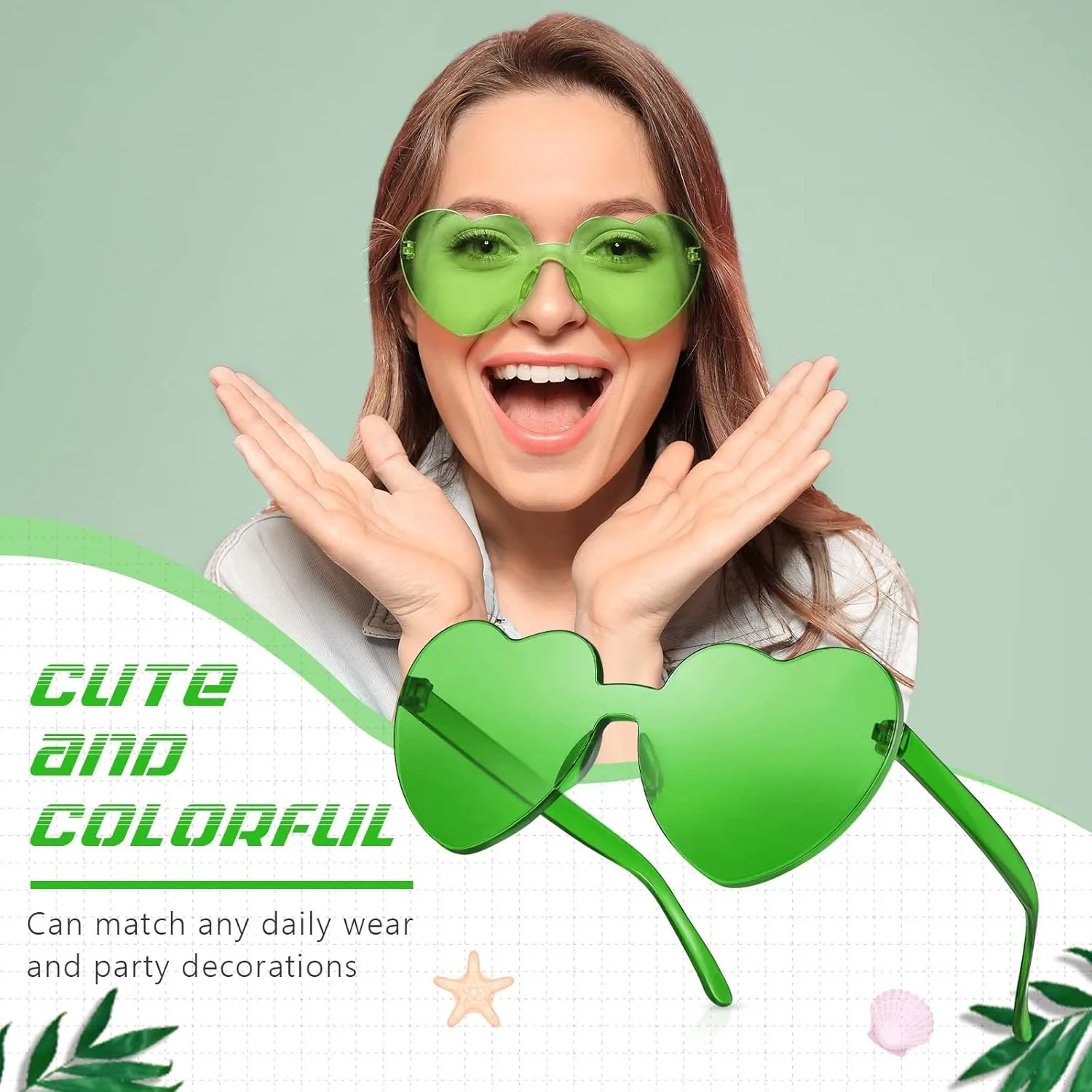 

RTBOFY Набор из 8 солнцезащитных очков в форме сердца с прозрачными линзами конфетного цвета для женщин, идеально подходящих для вечеринки, 4color Red-green