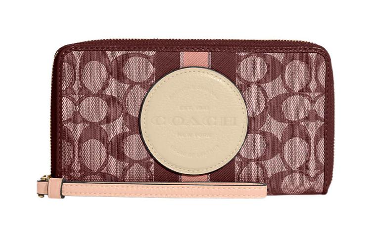 

COACH Демиси жаккардовая ткань с шагреневой кожей чехол для телефона кошелек маленький женский бордовый