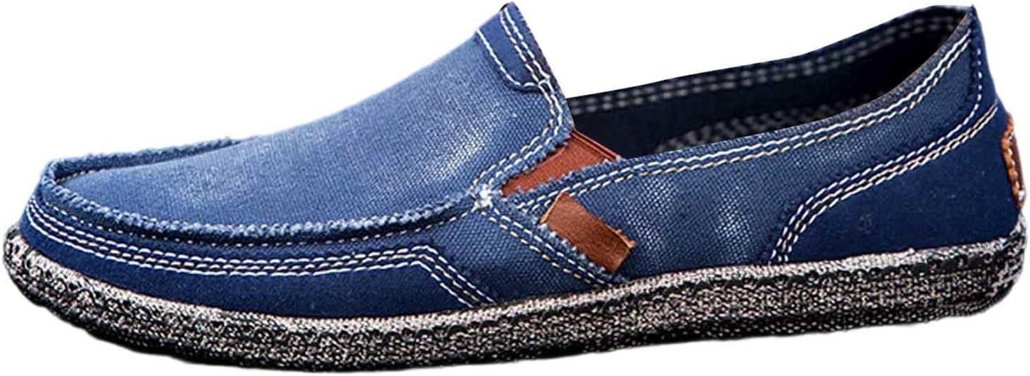 

Мужские повседневные лоферы из холщовой ткани, дышащие, удобные, на плоской подошве, легкие, модные, для ежедневной носки Generic, синий