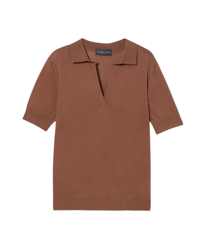

Поло из смесовой шелковой ткани с воротником-стойкой. Brooks Brothers, коричневый