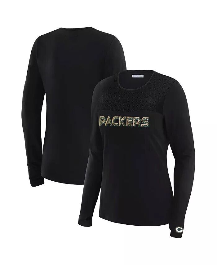 

Gracie Hunt женская черная футболка Green Bay Packers с длинным рукавом и сетчатой панелью WEAR by Erin Andrews