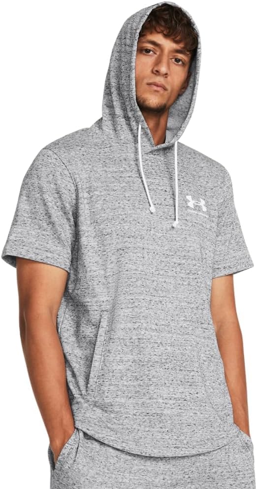 

Мужская тренировочная толстовка Under Armour UA Rival Terry LC SS HD 1370396 2024SS, худи, толстовка, светло-серый меланж/белый