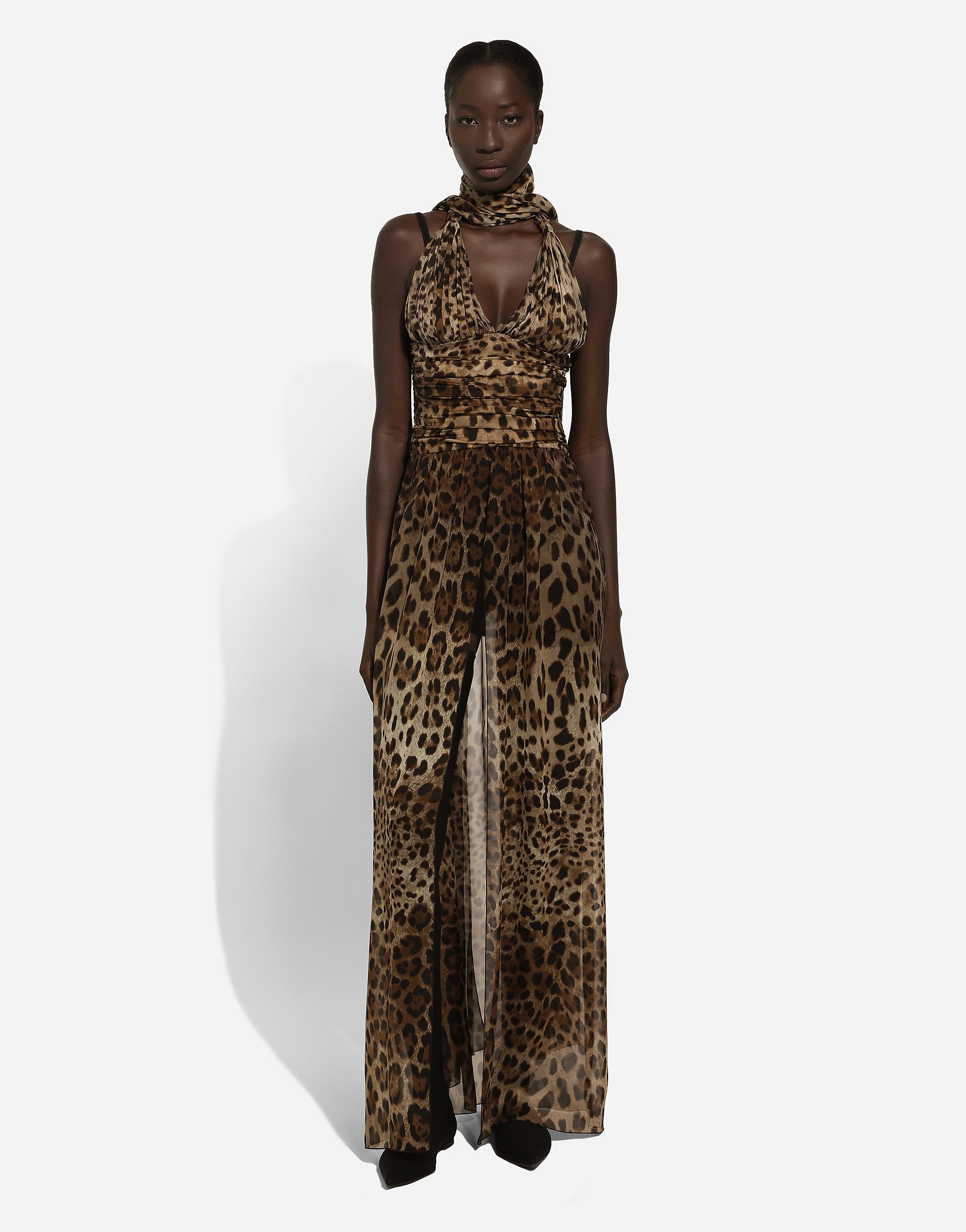 Длинное шифоновое платье с леопардовым принтом Dolce & Gabbana, принт — фото 3