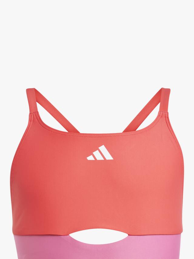 Детский купальник с перекрестными лямками и цветными блоками adidas, Violet/Cream — фото 2