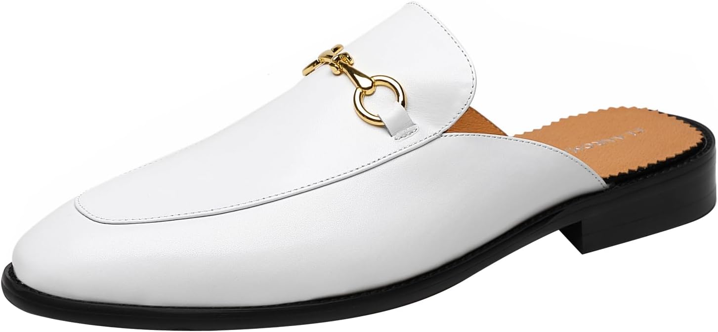 

Мужские мокасины ELANROMAN без задника из натуральной кожи с пряжкой в виде лошади, белый