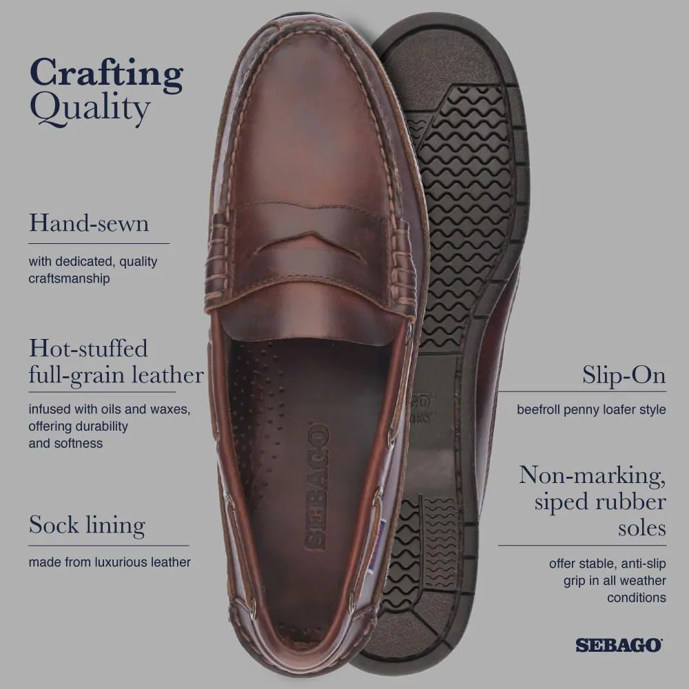 Водонепроницаемые лодочные туфли Sebago Sloop - мокасины в стиле лоферов из полноценной кожи с плотной кожаной подкладкой и резиновой подошвой, не оставляющей следов и не скользящей, коричневый — фото 4