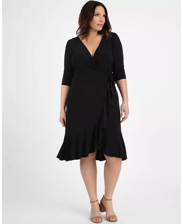 

Женское платье миди с рюшами и запахом Whimsy Plus Size Kiyonna, черный