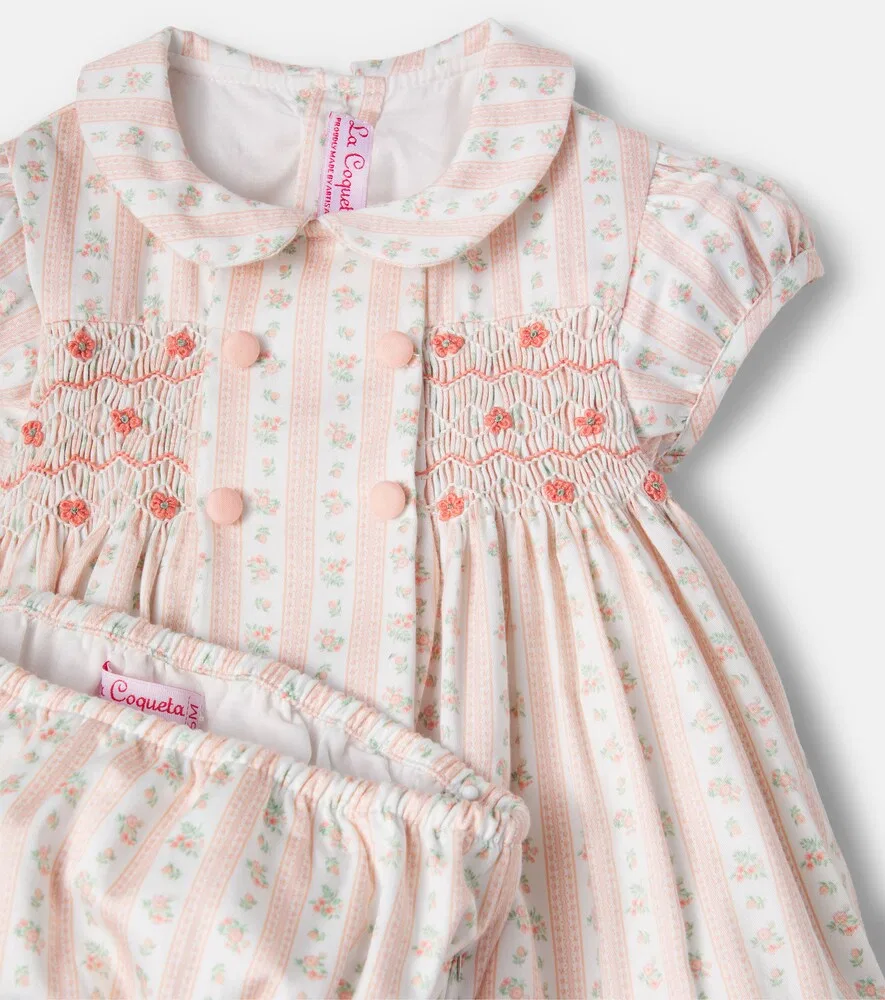 Комплект Baby Lana из хлопкового платья с цветочным принтом и панталон La Coqueta, розовый — фото 3