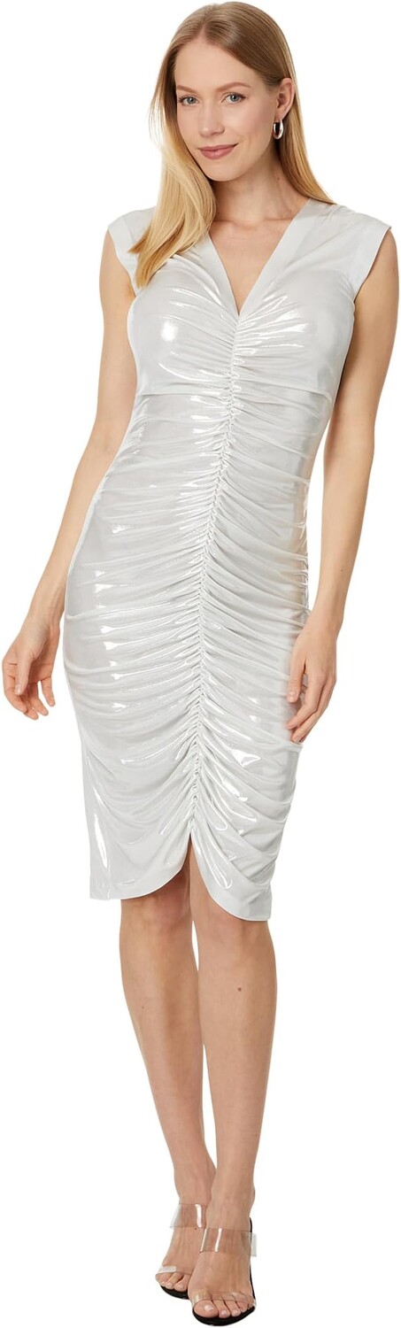 

Платье Norma Kamali Sleeveless Deep V Neck Shirred Front Dress To Knee, цвет Pearl