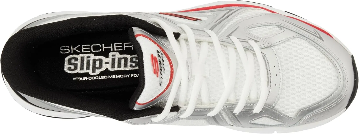 Мужские кроссовки Skechers Stamina Sport Kordae, White Leather Silver Mesh Red Pu — фото 3
