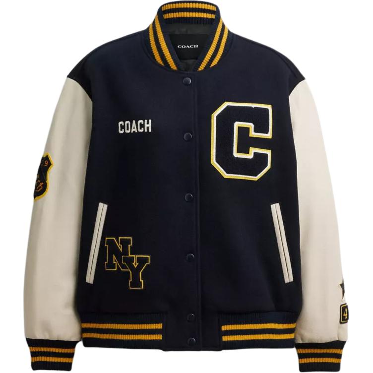 

Coach Женская бейсбольная майка, темно-синяя, с воротником-стойкой, средней высоты