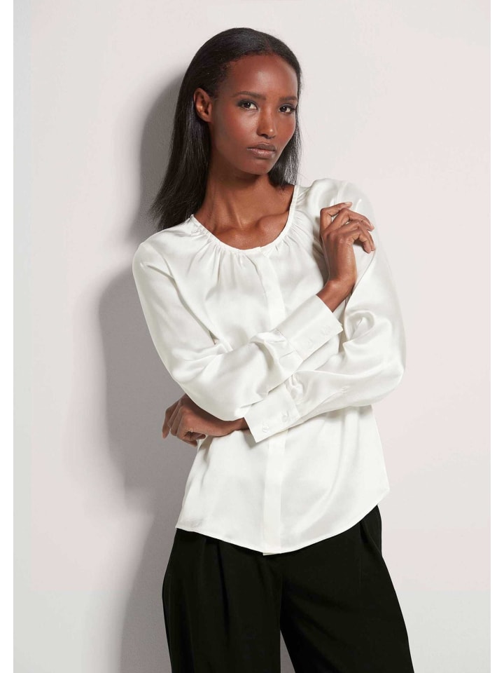 

MADELEINE Элегантная шелковая блузка с потайной застежкой на пуговицы, кремового цвета