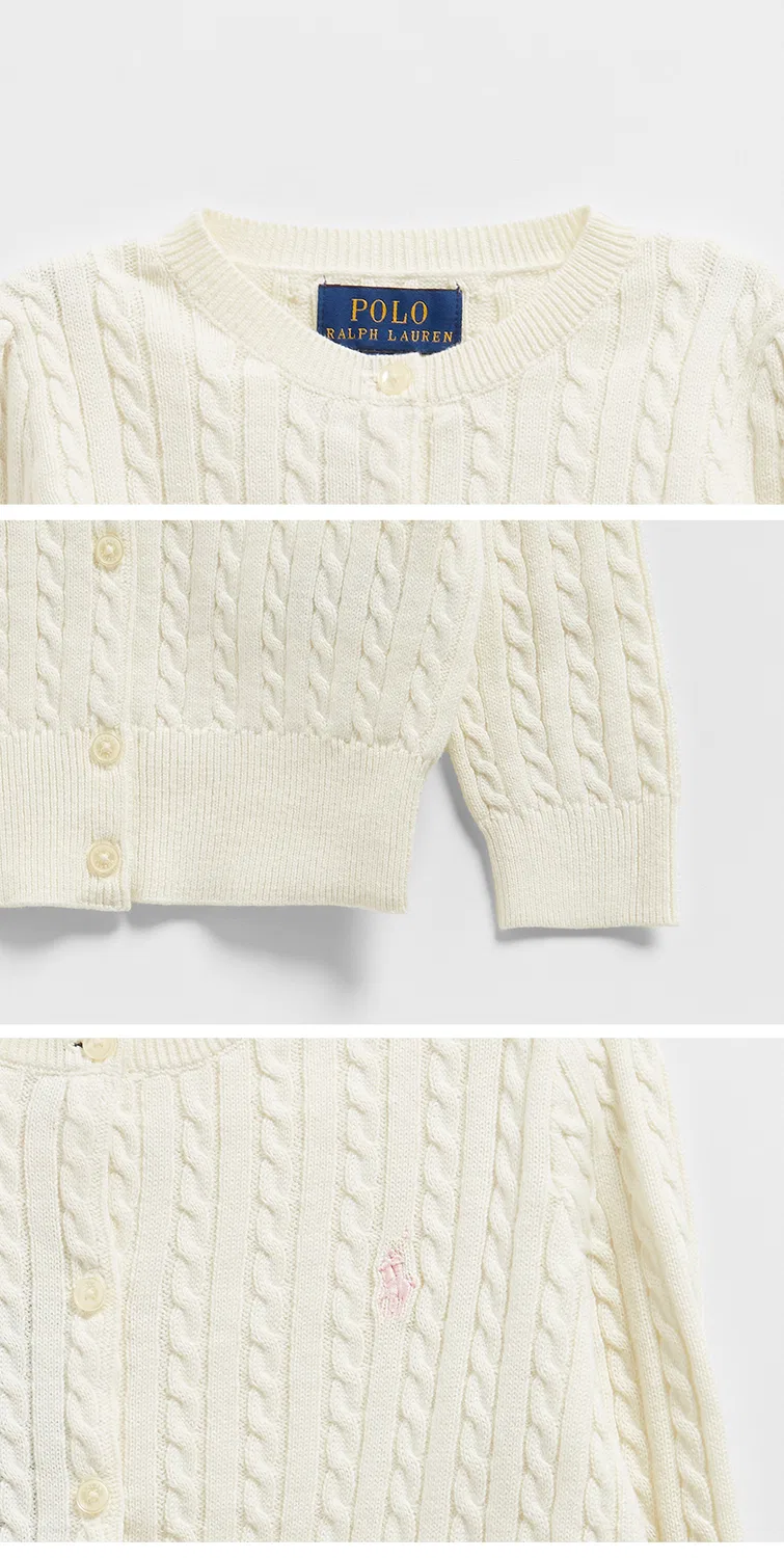 Детский хлопковый кардиган с мини-косами натурального цвета от Polo Ralph Lauren Children — фото 4