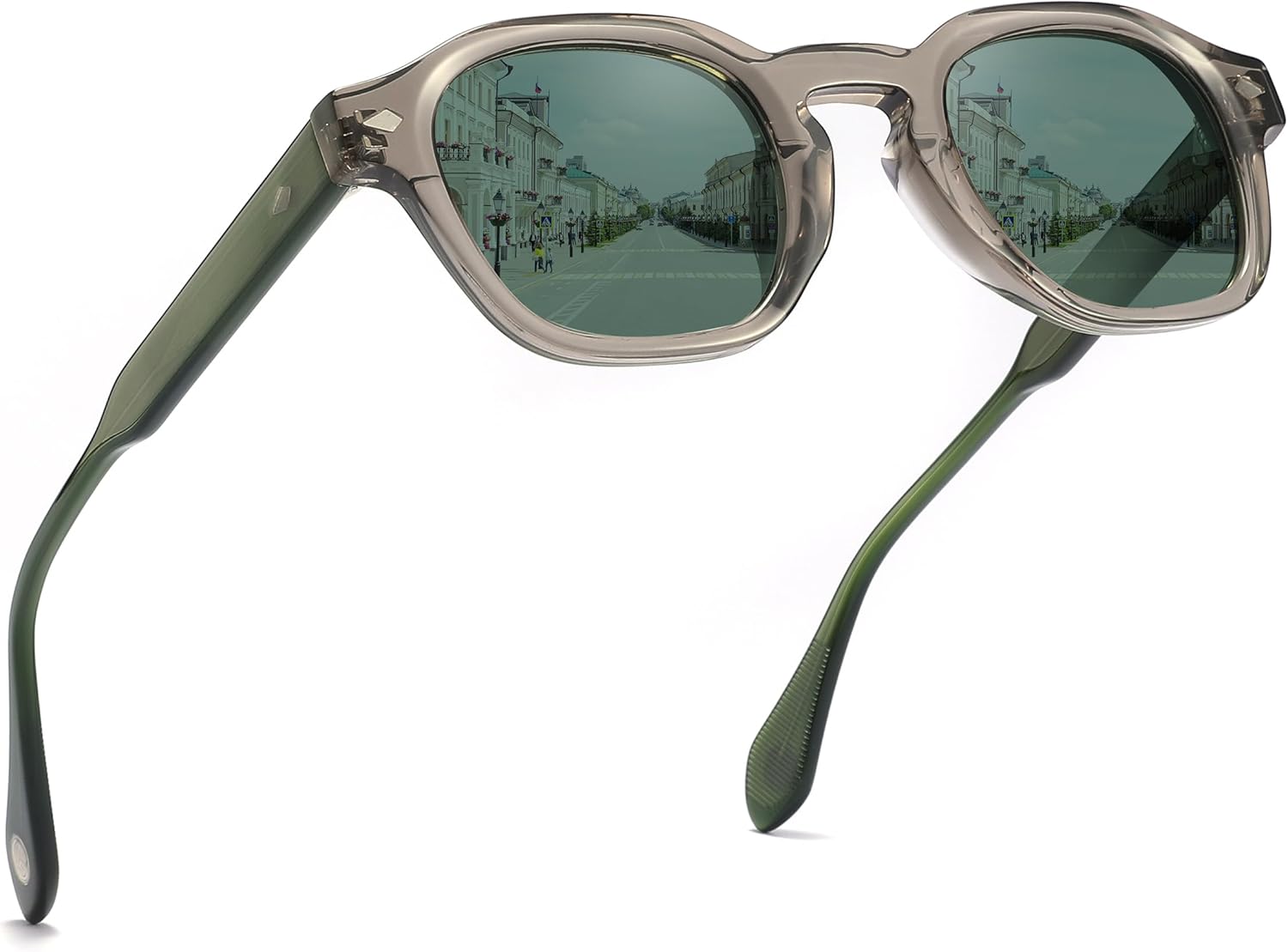 

Поляризованные солнцезащитные очки из ацетата для мужчин и женщин, HD-качество, антибликовое покрытие, защита от УФ-излучения и четкость изображения HD TACLOFT, C2 Grey Frame With Green Lens