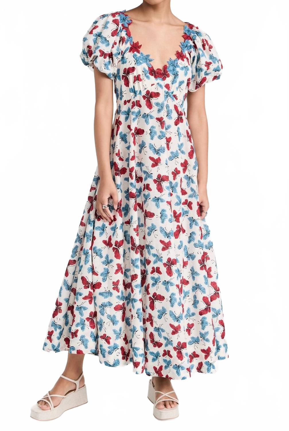 

THE GREAT Платье макси Opal Butterfly, синий с разноцветными элементами