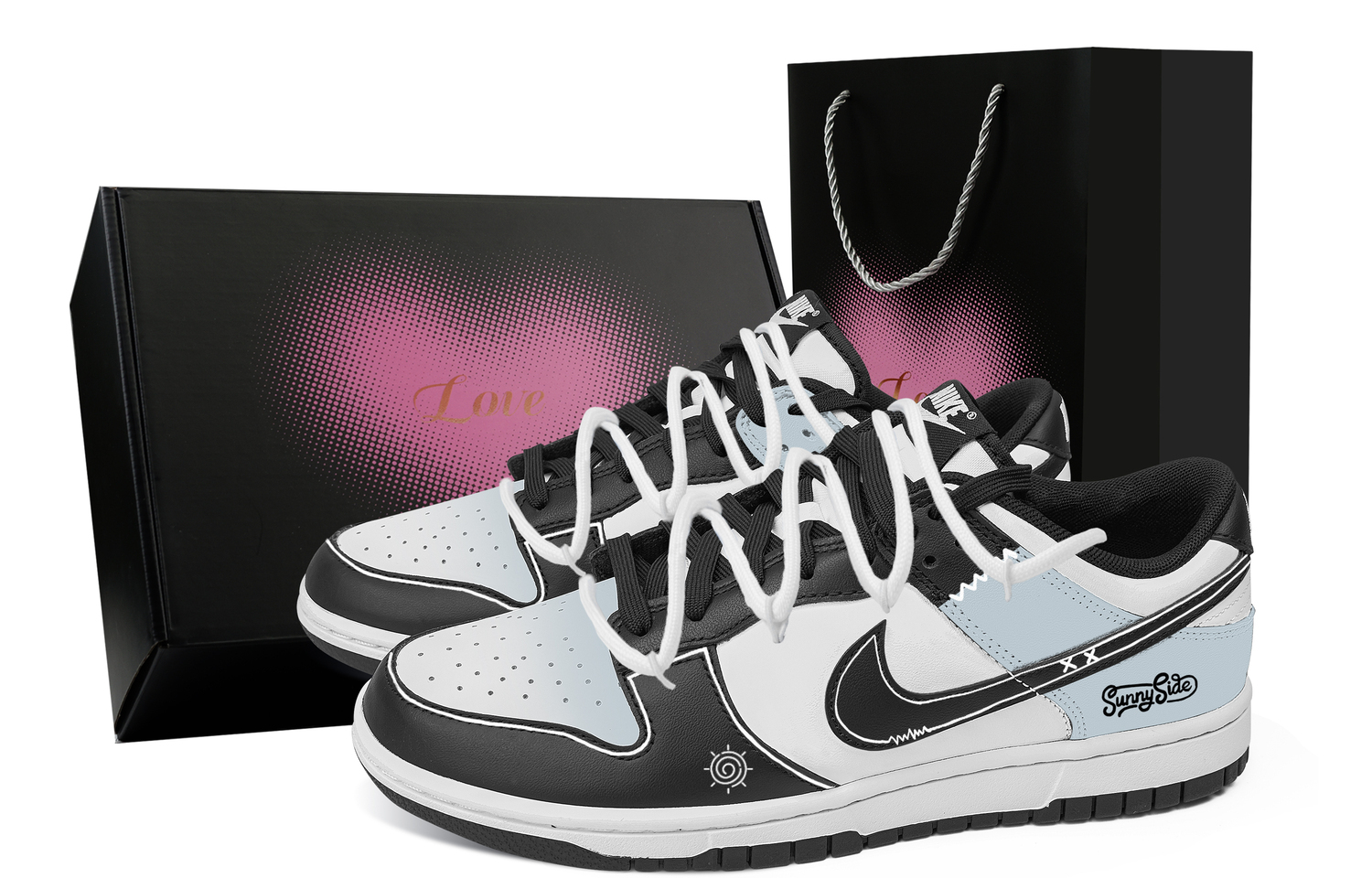 

Dunk Mist White, Heart Box устойчивые к истиранию низкие кроссовки для скейтбординга Unisex Nike, черный/синий