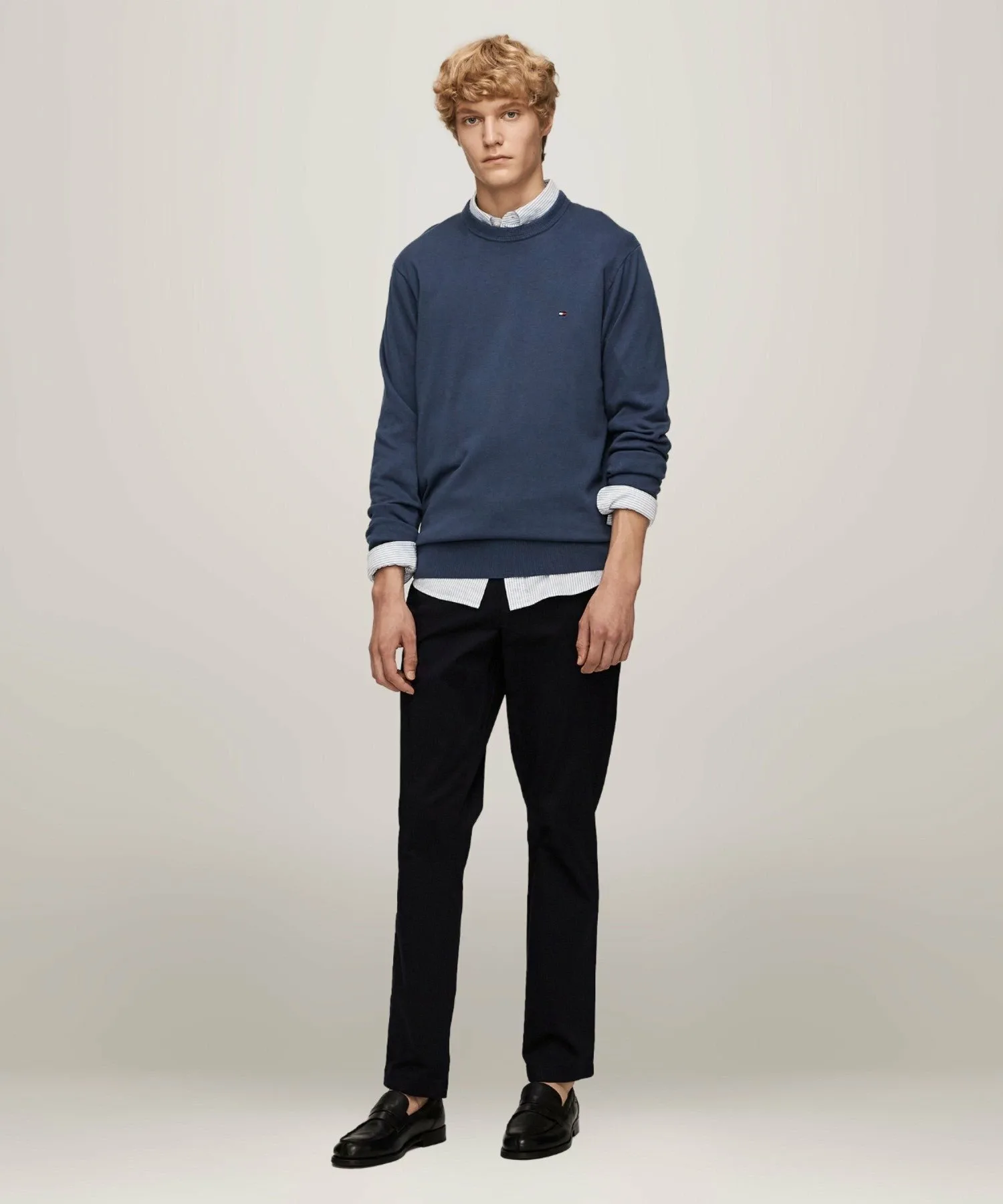 Вязаный свитер с круглым вырезом из смеси хлопка и шелка TOMMY HILFIGER, Blue DBZ — фото 2