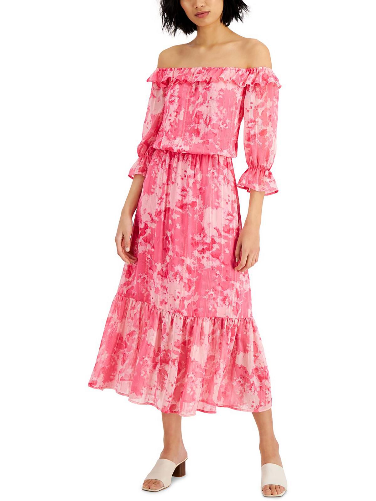 

Женское металлизированное платье миди с открытыми плечами Willow Drive, цвет pink floral