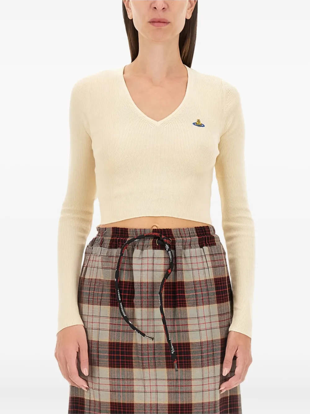 

Свитер с V-образным вырезом и вышитым логотипом Vivienne Westwood, белый