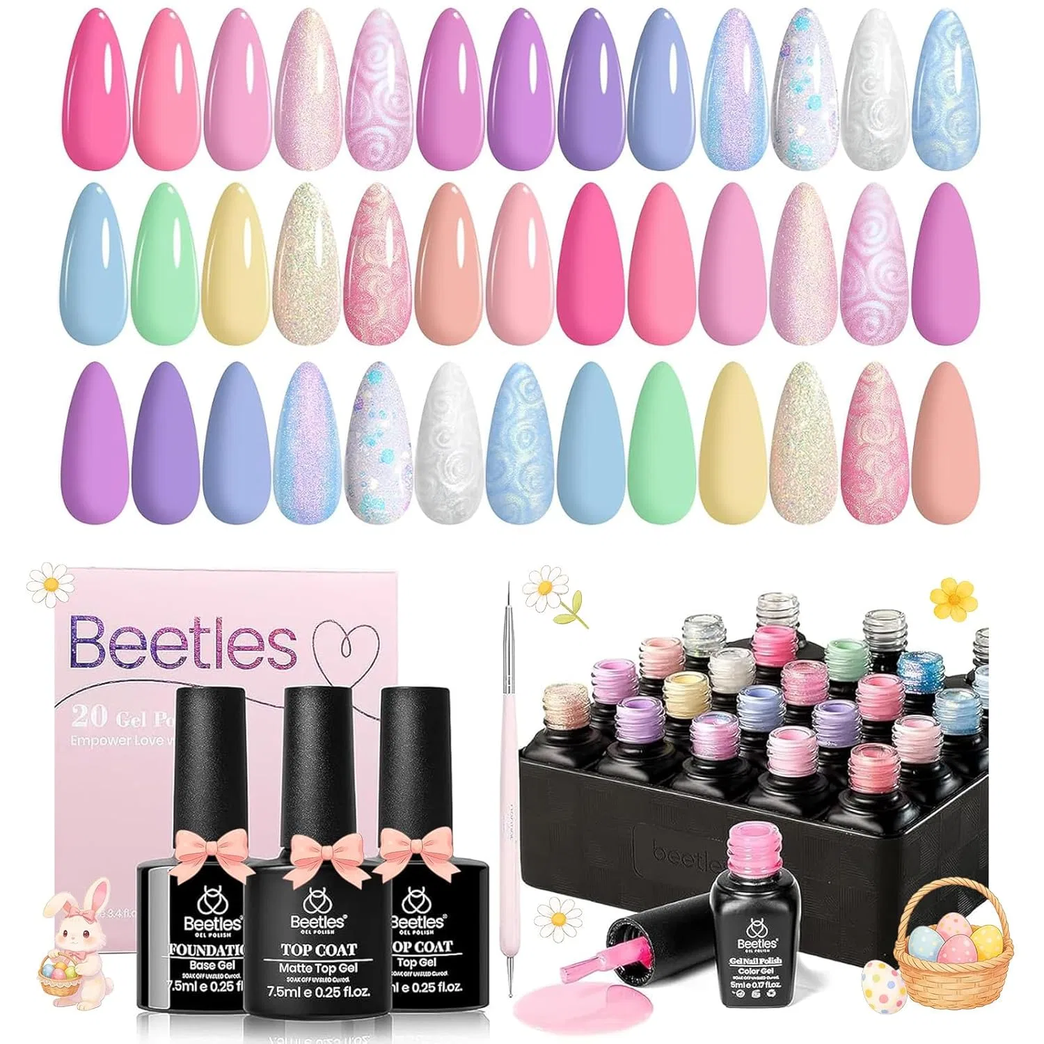 Набор УФ-гель-лаков Traumland Unicorn от Beetles, 20 цветов Beetles Gel Polish, Pink, Blue, Purple, Chameleon, Glitter