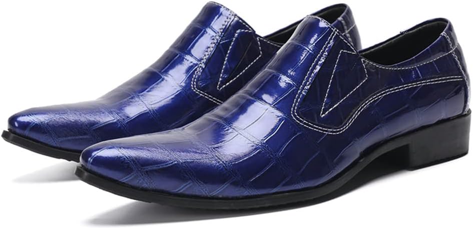 

Мокасины Santimon Mens Slip On - Дресс-обувь из натуральной кожи с подкладкой, с потемневшей клетчатой отделкой, повседневные для вечеринок, бизнеса и свадеб, синий