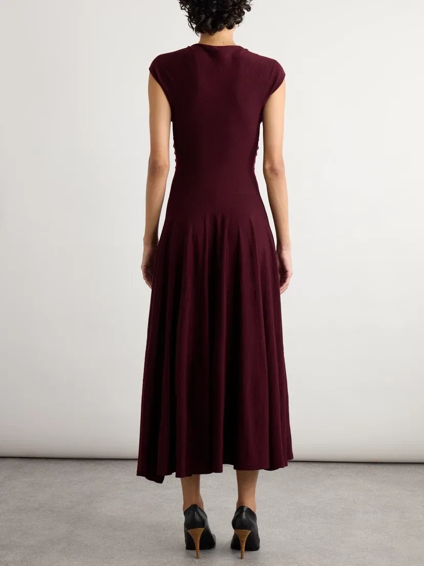 Плиссированное шерстяное миди-платье Alaïa, бордовый — фото 3