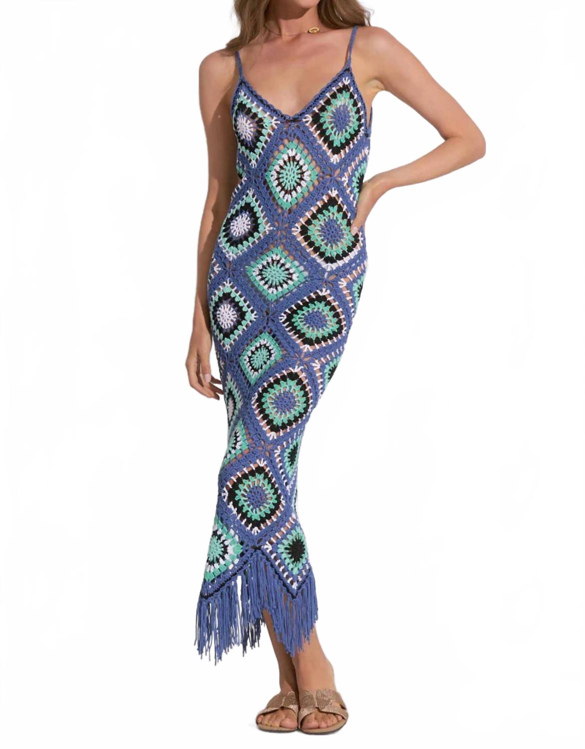 

ELAN Вязаное крючком длинное платье Aleki, синий с разноцветными вставками