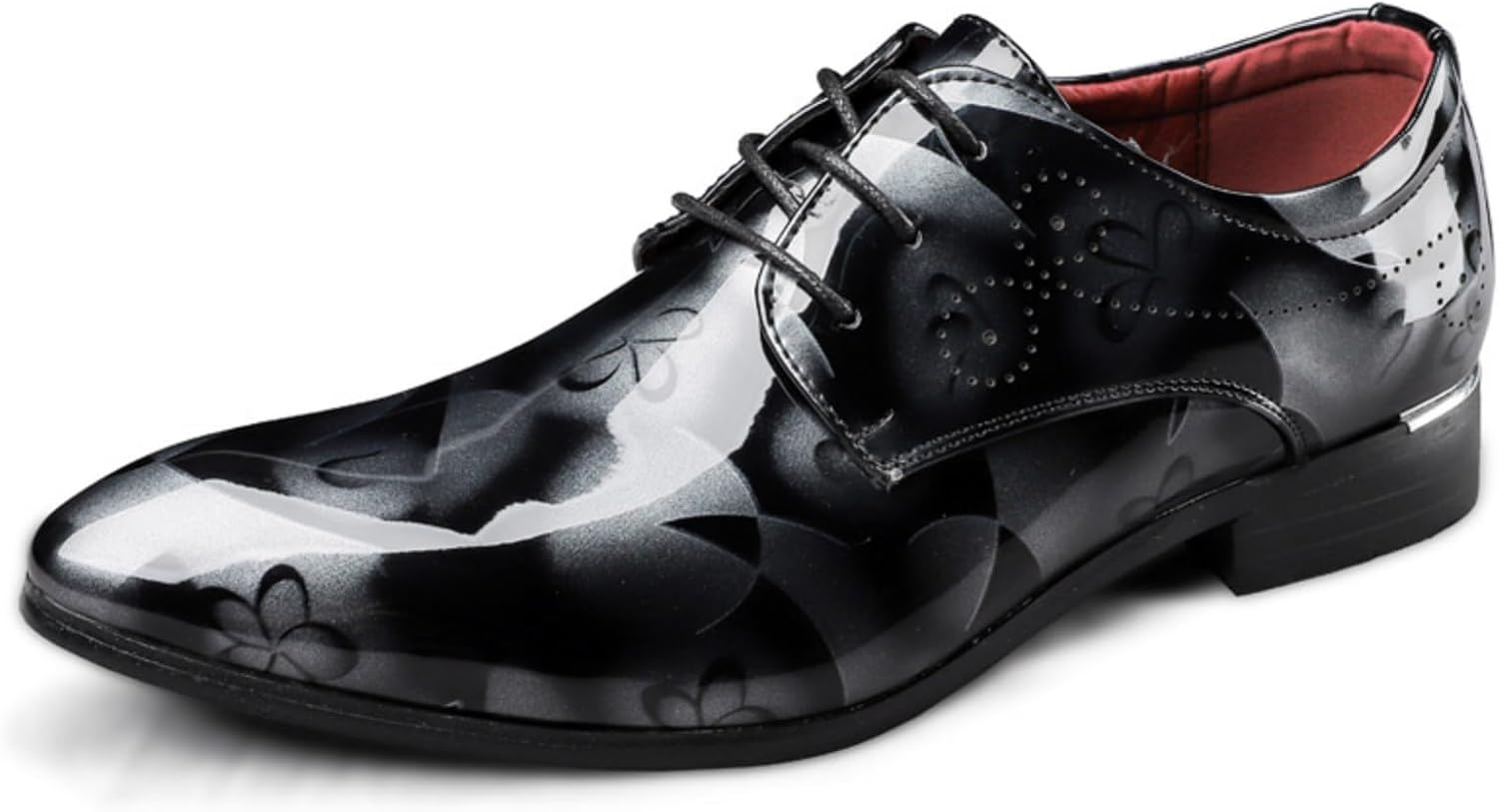 

Мужские оксфорды - заостренный носок, цветная лакированная кожа с цветочным узором, шнуровка, идеально подходят для официальных и стильных мероприятий Khwfjas, серый