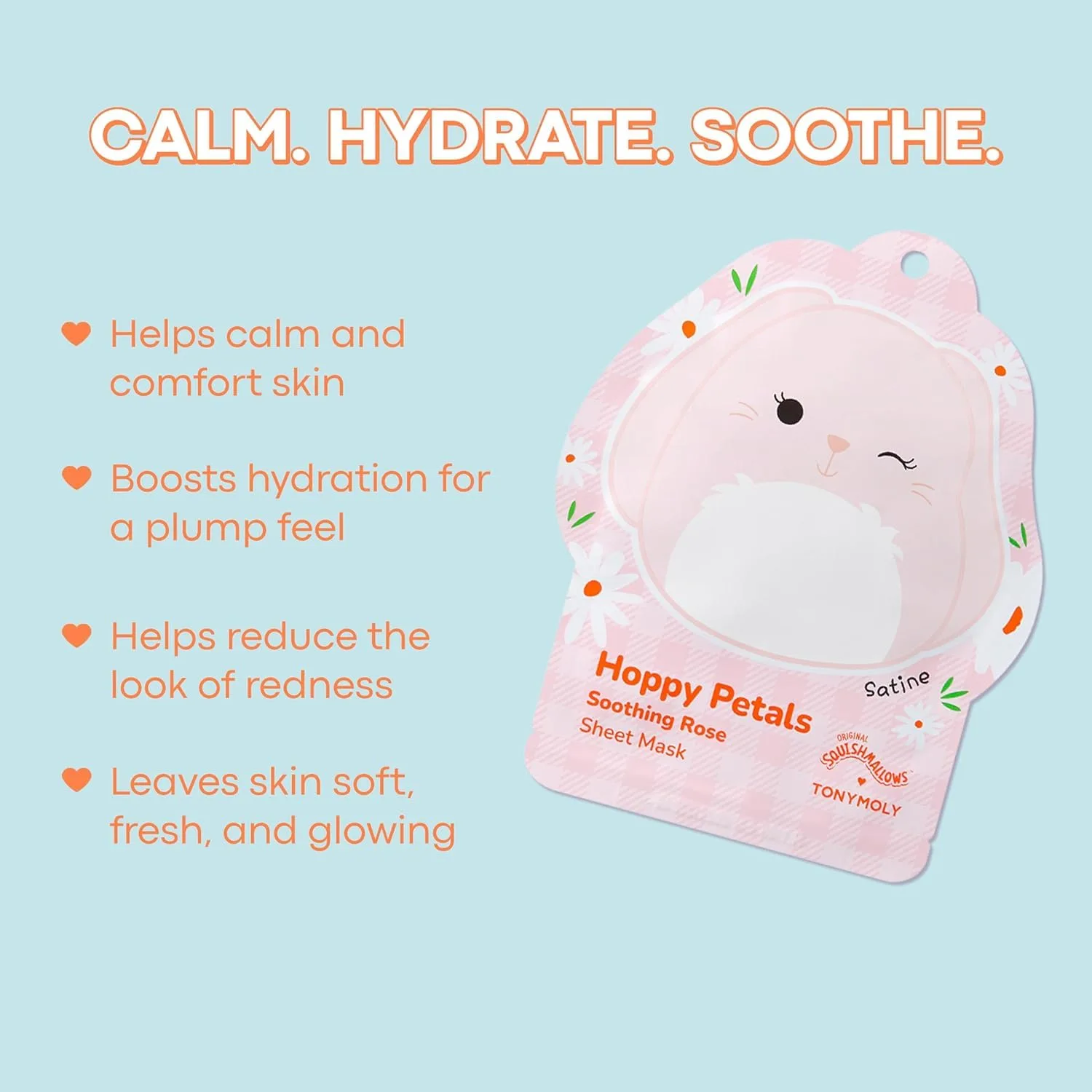 Набор TONYMOLY — X Squishmallows набор из 6 тканевых масок на Пасху - Aimee витамин C лимон + Satine ромашка роза - увлажняющие K-Beauty маски — фото 2