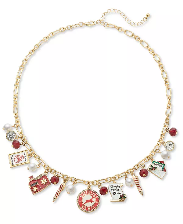 

Золотистое ожерелье с подвеской в виде буквы «Санта», 18 дюймов + удлинитель 3 дюйма, создано для Macy's Holiday Lane, multi