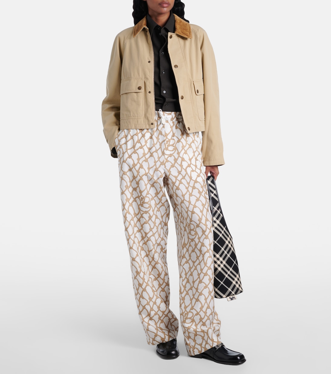 Брюки Burberry, женские, слоновая кость/бежевый, с принтом Thatch Ip Pattern — фото 2