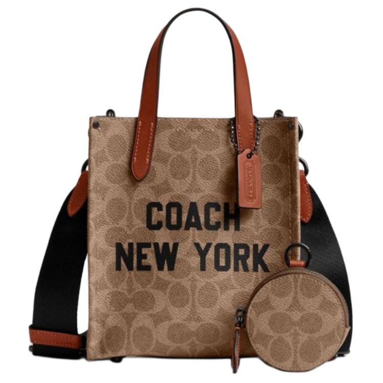 

COACH Сумка-тоут из искусственной кожи унисекс малого размера коричнево-желтая