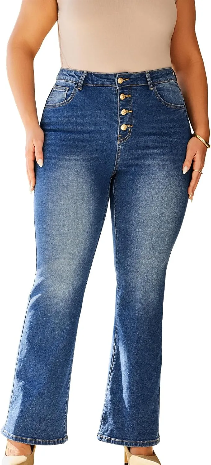

Джинсы Bootcut для женщин Plus Size, High Waisted, с 4 пуговицами SQIQY