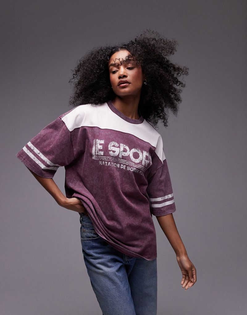 

Бордовая большая футболка Topshop с рисунком Le Sports